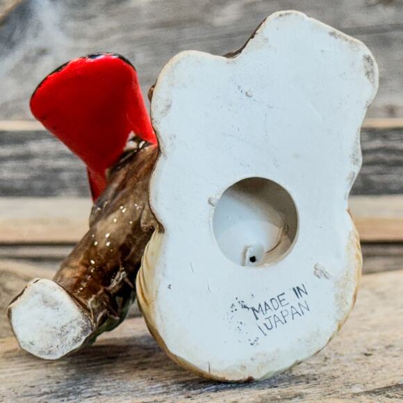 Cardinal Bird On A Branch Feeding Baby Birds, Vintage Japanese Porcelain, 4"H - Picture 7 of 9